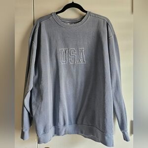 Comfort Colors Embroidered "USA" Blue Crewneck Sweatshirt XL